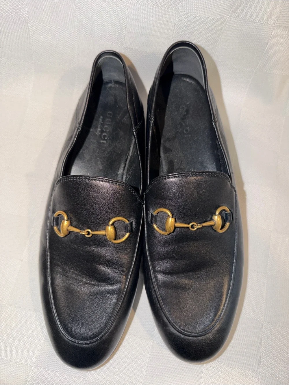 Sz 36.5 6.5 Gucci Brixton Black Leather Horsebit Loafers